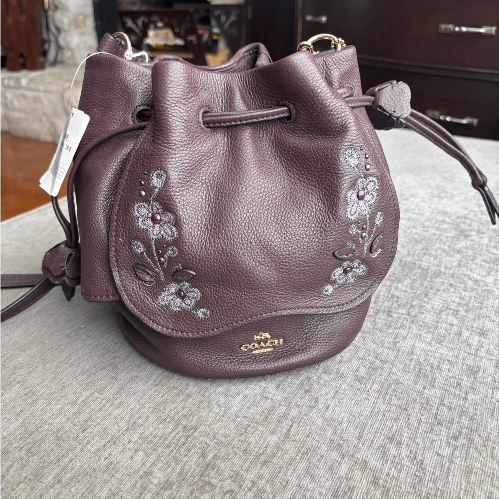 Coach Floral Embroidered Petal Bag, Oxblood